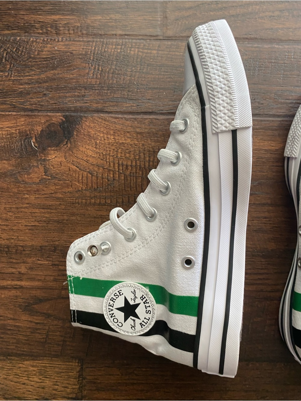 Converse Chuck Taylors White High-Top Kids Sneakers with Green Accent